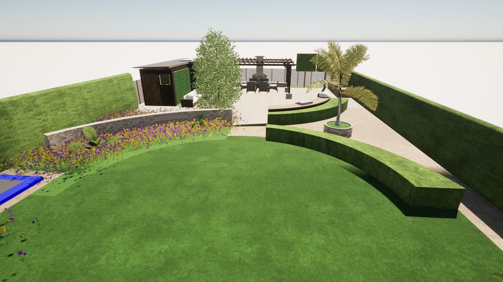 CAD image of a family garden by Llevelo Garden Designs