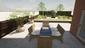 CAD image of a contemporary garden by Llevelo Garden Designs