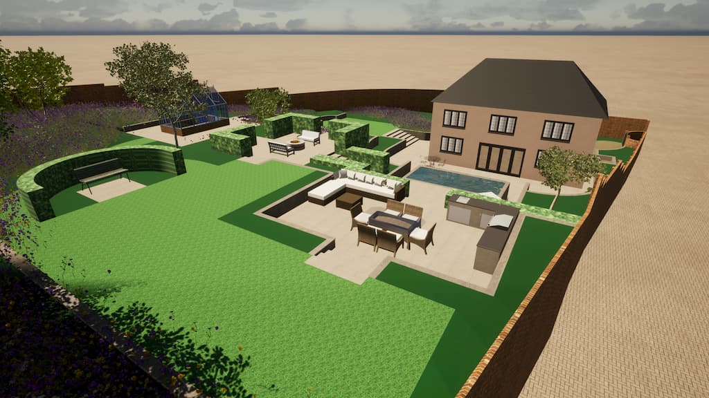 CAD image of a garden with level changes by Llevelo Garden Designs