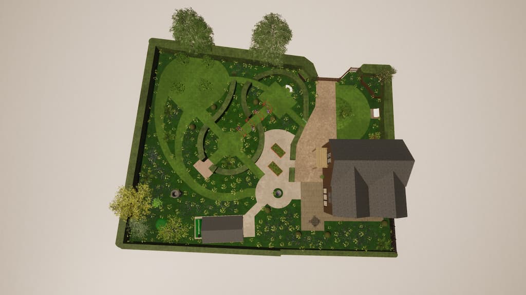 CAD image of a subdivided garden by Llevelo Garden Designs