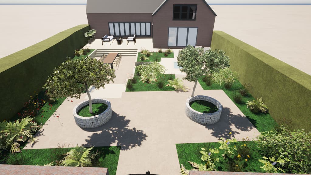 CAD image of a social garden by Llevelo Garden Designs