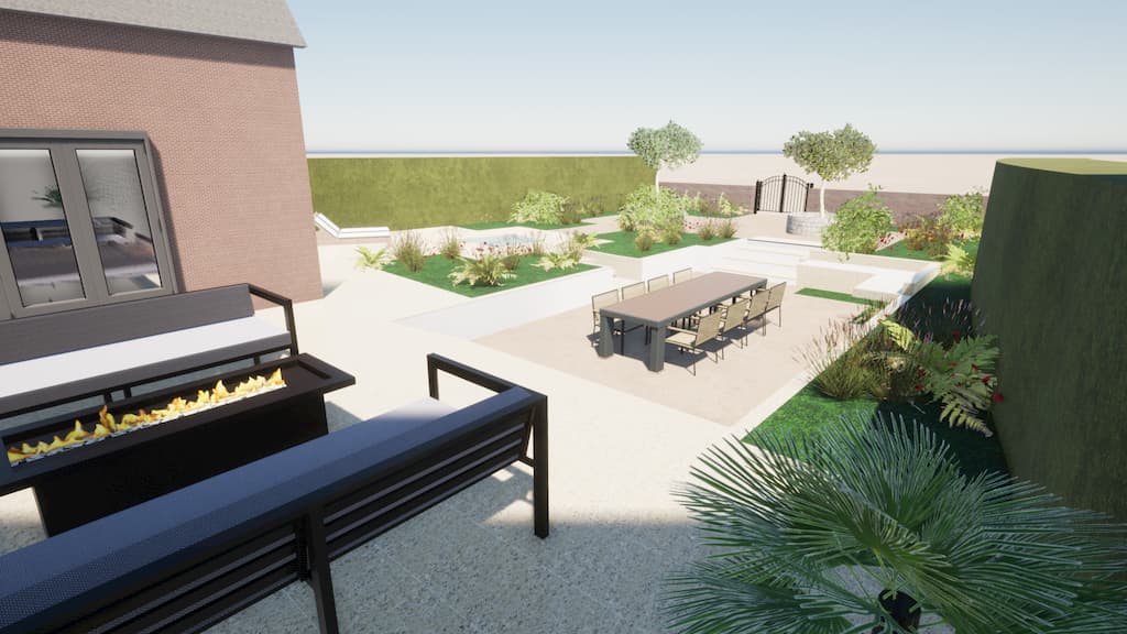 CAD image of a social garden by Llevelo Garden Designs