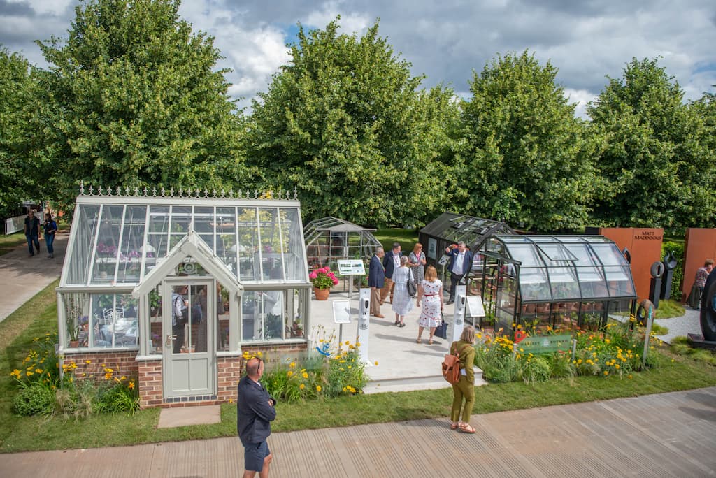 An aerial shot of the Hartley Botanic stand at Hampton Court Palace Garden Fesitival