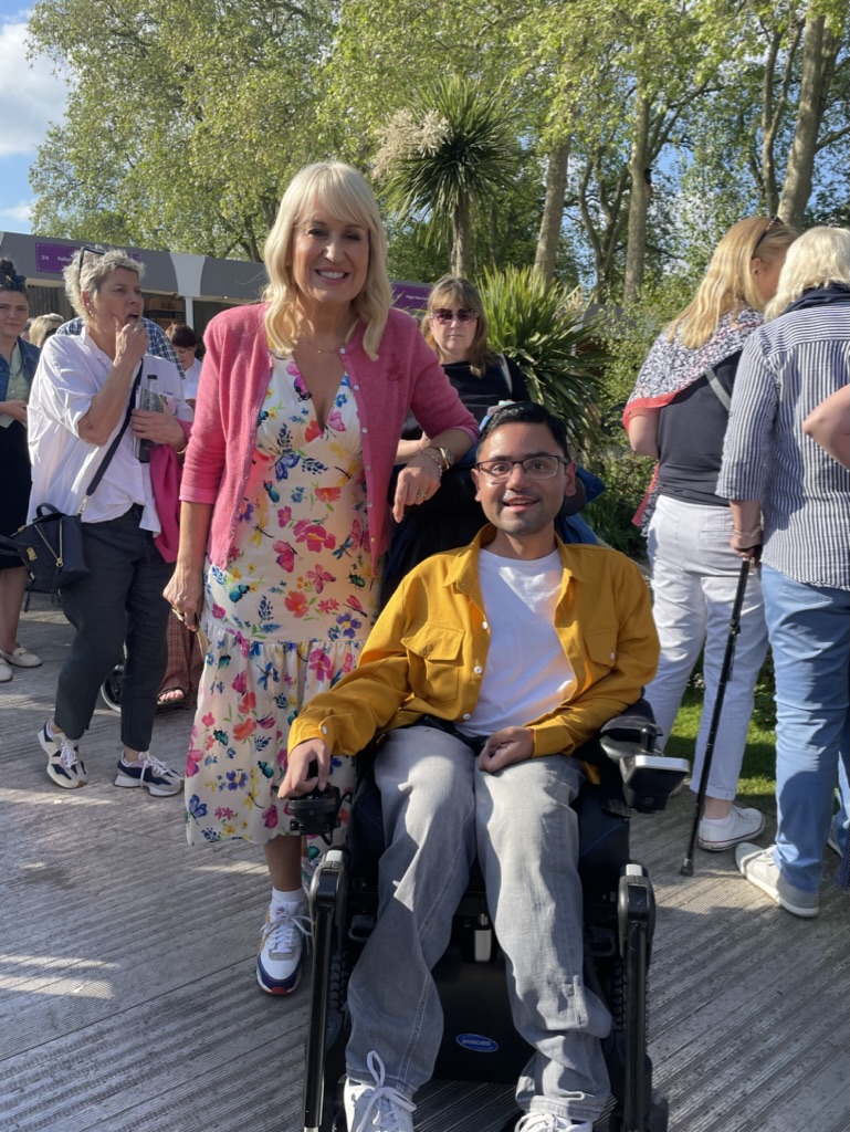 Celebrity and radio star, Nicki Chapman poses with Panathlon trustee, Adil Ghani, at The Chelsea Flower Show